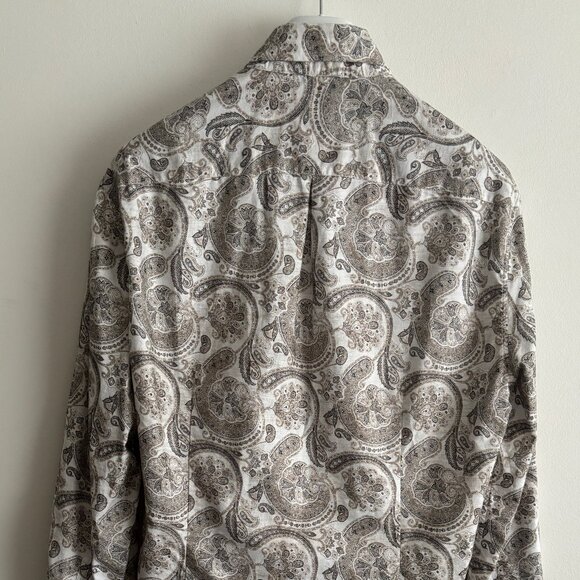 $1250 Brunello Cucinelli White Cotton Shirt With Brown Paisley Print - XL - Picture 9 of 10
